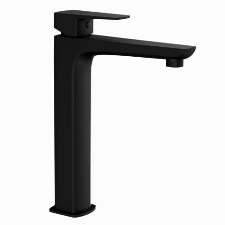 Kubix Single Lever High Neck Basin Mixer Without Pop Up Waste - Black Matt-Faucets-Exclusive Tiles