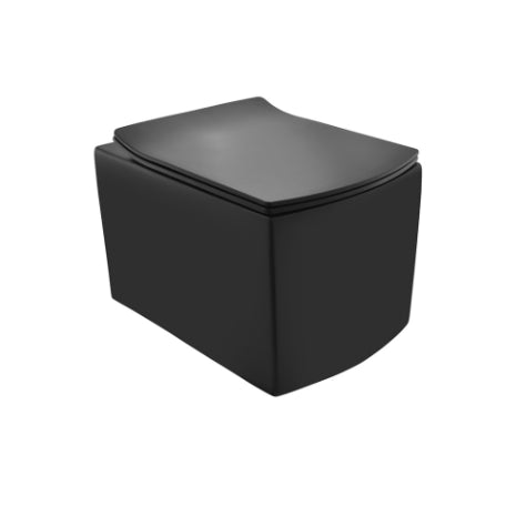 Kubix Wall Hung Black Matt Black Toilet With UF Soft Close Seat Cover-Toilets & Bidets-Exclusive Tiles