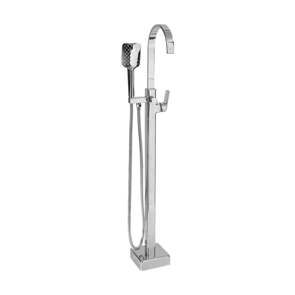 Square Chrome Free Standing Bath Mixer With H/S - Spring-Exclusive Tiles